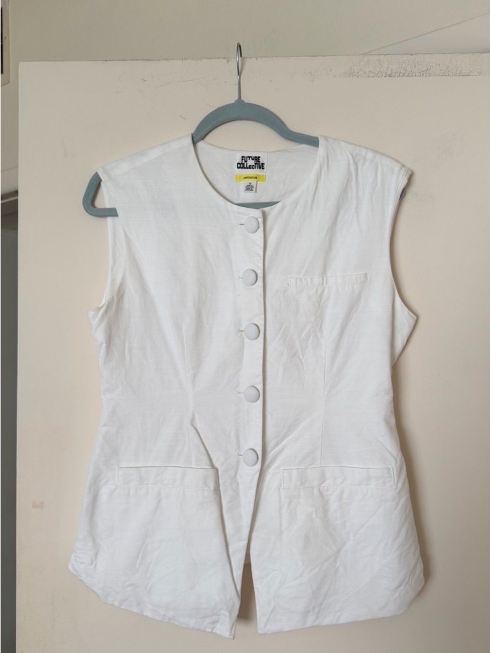 White Sleeveless Button Front Vest